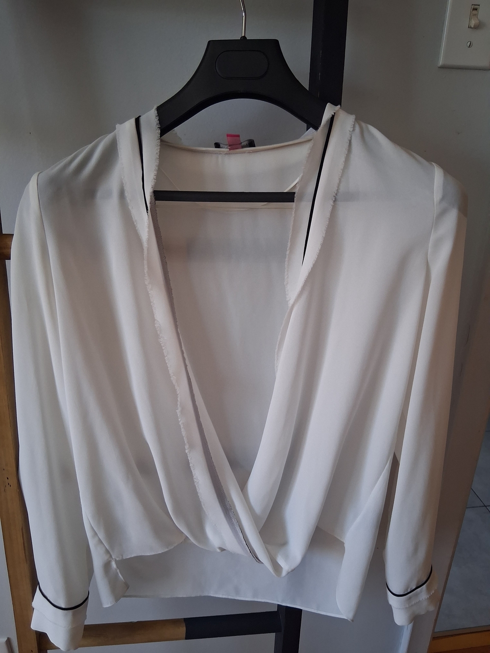 Vince Camuto White Surplice Blouse with Black Trim